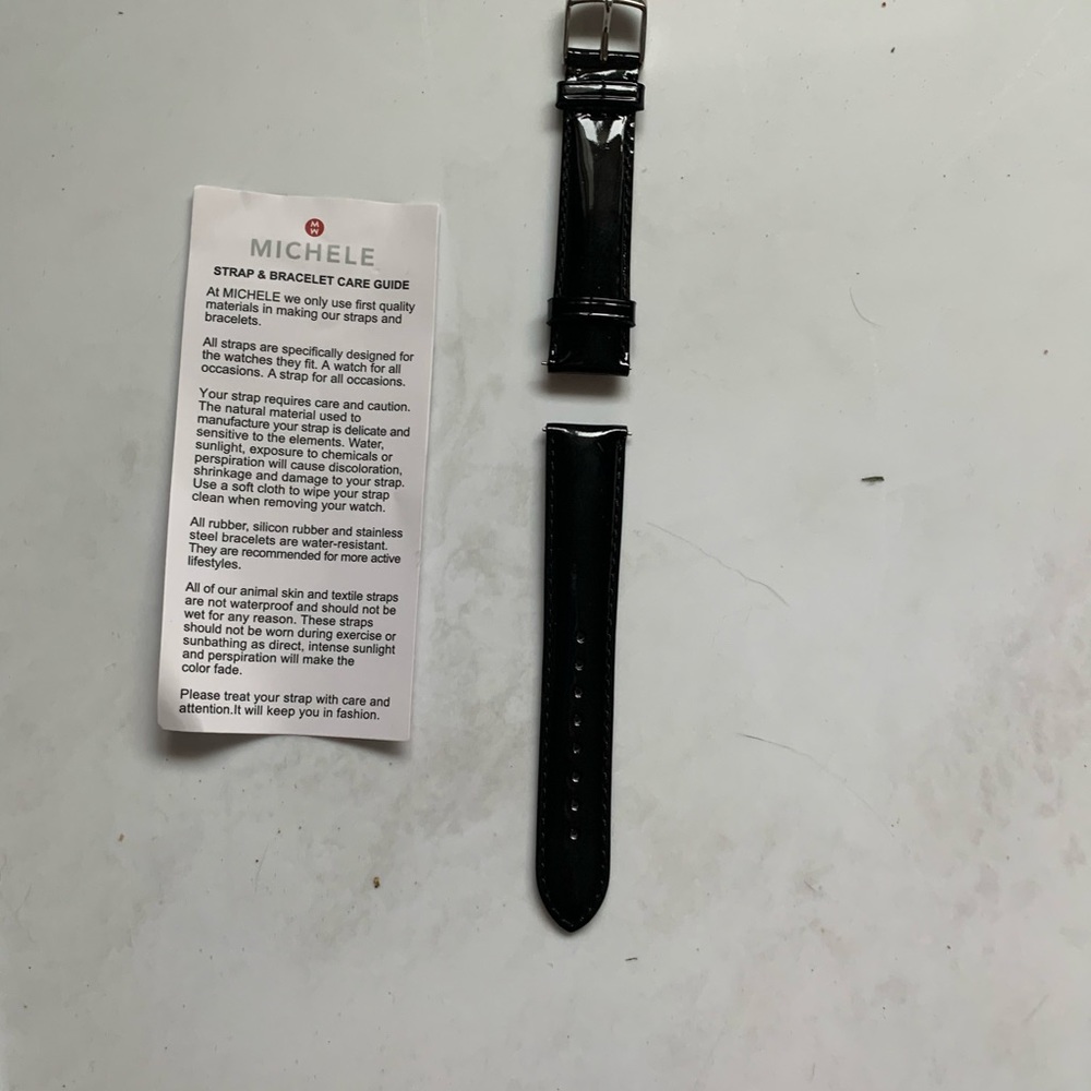 Michele black patent 18mm strap
